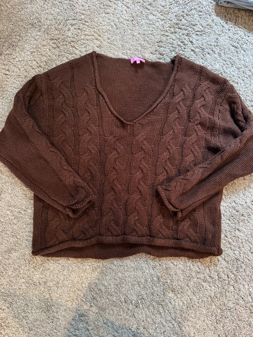 Edikted Brown V-neck Oversized Sweater